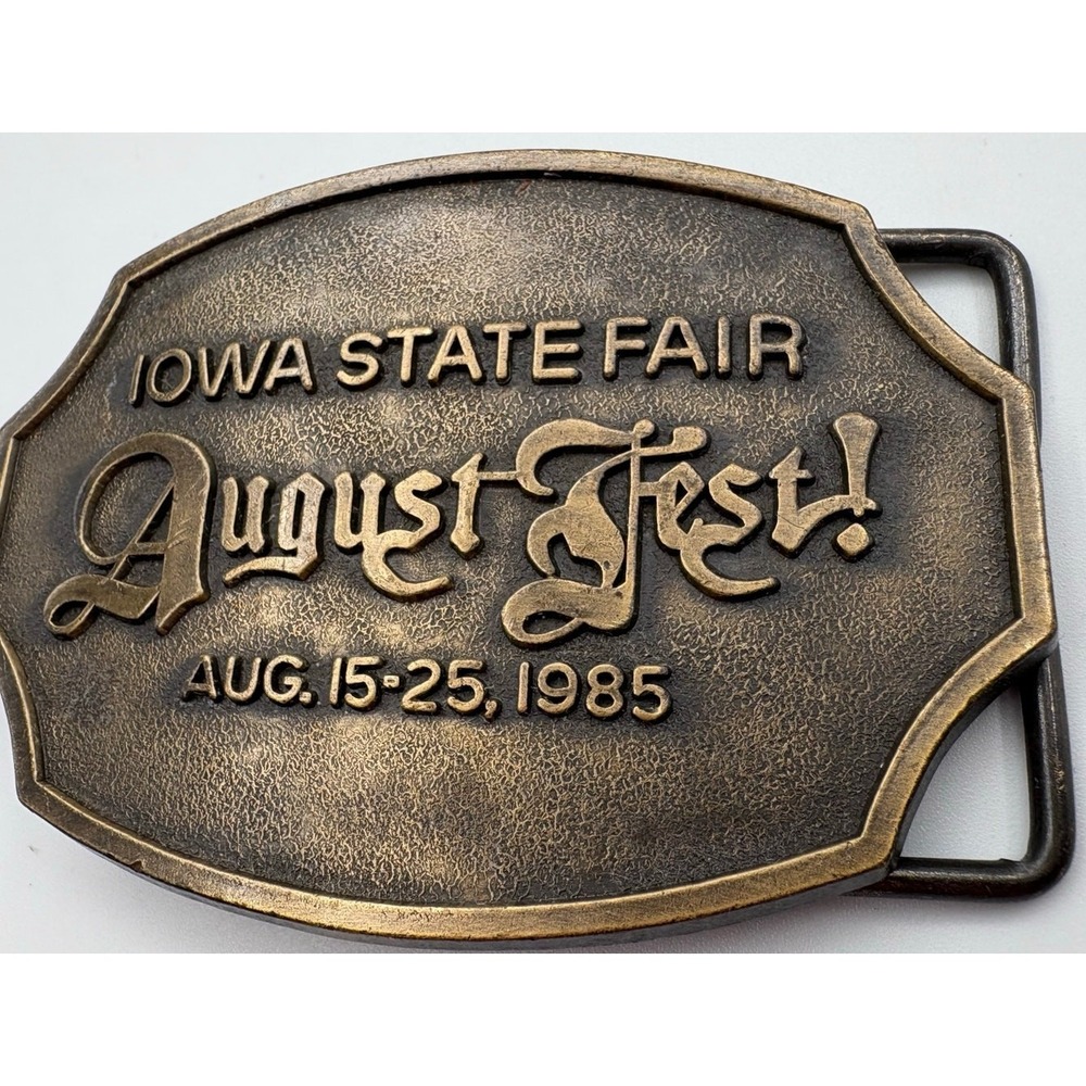 Iowa State Fair August Fest Bronze Belt Buckle Vintage 1985 Collectible #57 - Picture 3 of 5